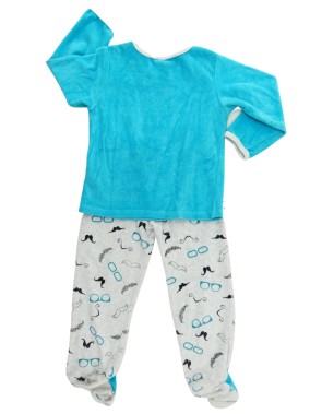 Pyjama deux pièces ML avec pieds moustaches POMMETTE taille 3 ans