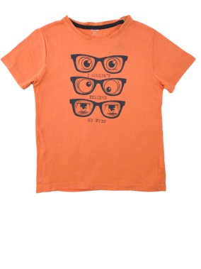 T-shirt MC orange chouettes KIABI taille 8 ans