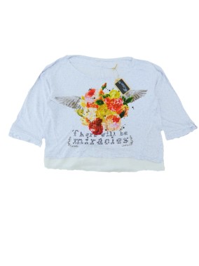 T-shirt manches 3/4 roses taille M