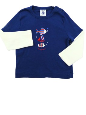 T-shirt Ml bleu poissons PETIT BATEAU taille 12 mois