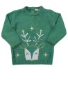 Pull vert paillette sequins renne GEMO taille 12 mois