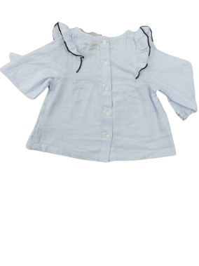 Chemise bleue ML froufrou marine KIABI taille 3 mois