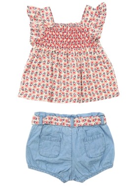 Ensemble débardeur et short jean bleu fleurs SERGENT MAJOR taille 6 mois