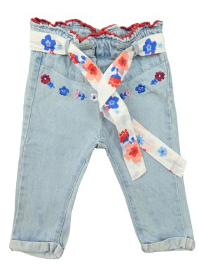 Pantalon jean bleu fleurs MOTS D'ENFANTS taille 9 mois