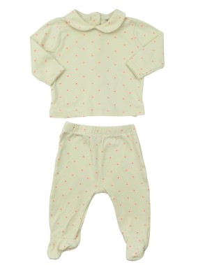 Pyjama 2p beige cœurs roses VERTBAUDET taille 6 mois