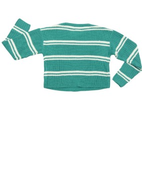 Pull vert blanc rayures FPC taille 10 ans