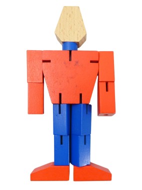 Jouet robot en bois rouge et bleu