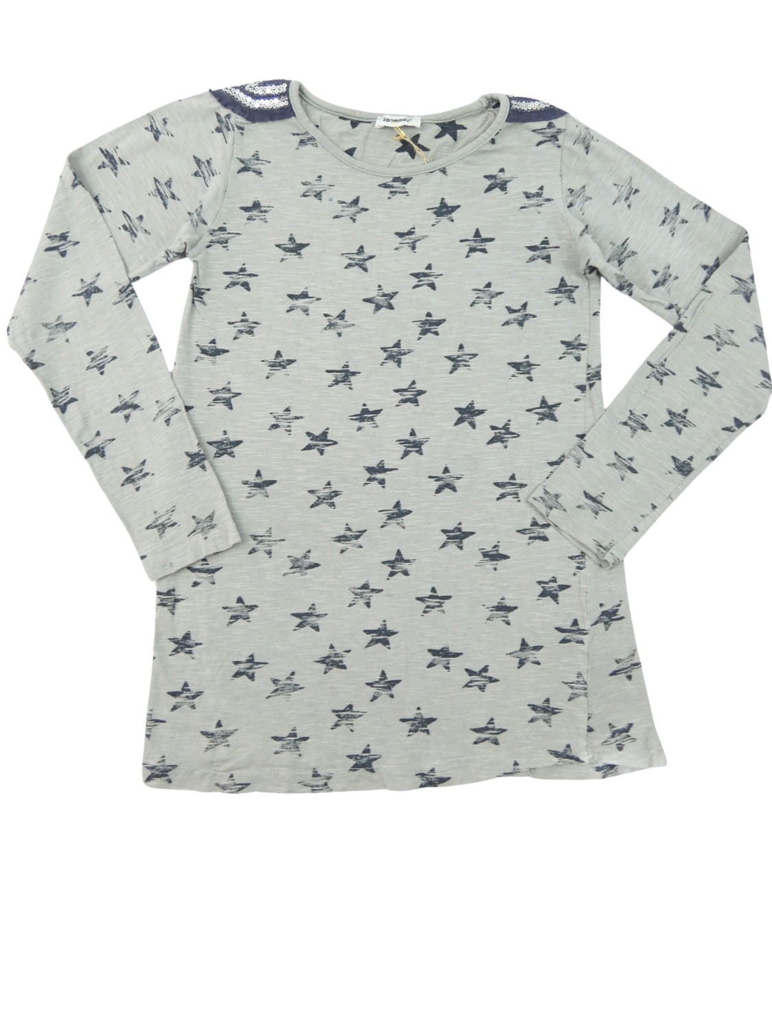 T-shirt ML gris étoiles sequins 3POMMES taille 12 ans T-shirt ML gris étoiles sequins 3POMMES taille 12 ans