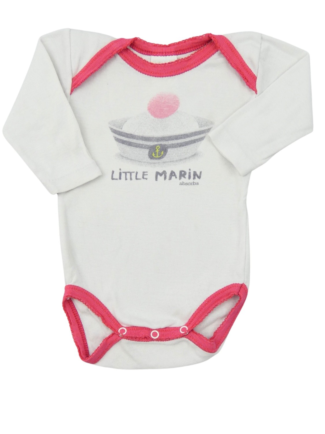 Body ML blanc marin pompon ABSORBA taille 3 mois Body ML blanc marin pompon ABSORBA taille 3 mois