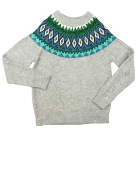 Pull gris motif hiver vert...