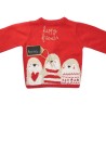Pull rouge motif Noël pingouins taille 3 mois